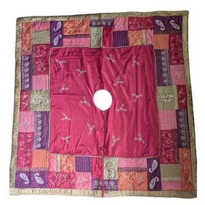 The Company Store Pink Purple Patchwork Embroidered Quilted Christmas Tree Skirt